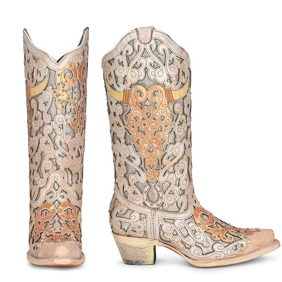 Corral A4408 Ladies Bull Skull Embroidery And Glitter Inlay Boots - Picture 2 of 15